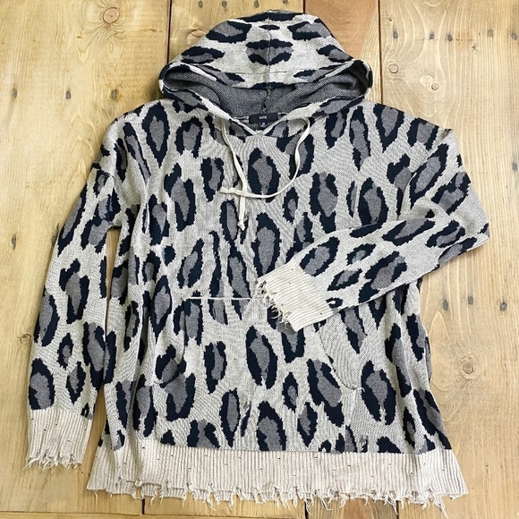 Fate Wool Blend Hoodie Sweater Liza Leopard Distressed Pull Over‎ - Picture 1 of 10